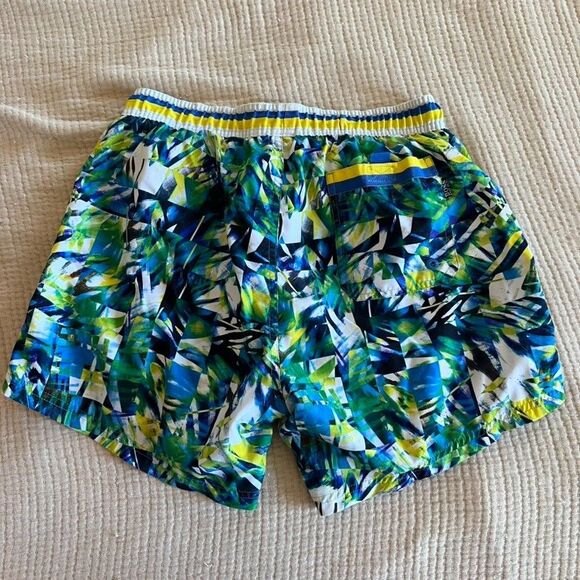 Hugo Boss Swim Trunks Board Shorts Men Small Blue Abstract Mesh Lined Drawstring - Picture 2 of 10